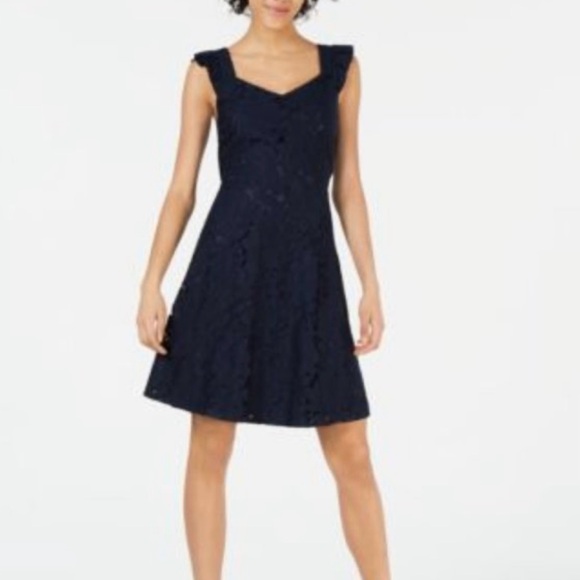 Monteau Dresses & Skirts - Monteau Women's Lace Fit & Flare Dress Navy Blue